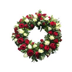 Red and White Rose Open Wreath
