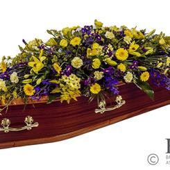 Yellow and Blue Casket Spray