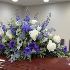 Blue and White Double Ended Casket Arrangement