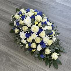 Blue and White Single Ended Funeral Spray