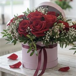 Luxury Valentines Red Rose Hatbox