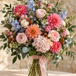 Autumn Blush and Blue Hand-tied Bouquet