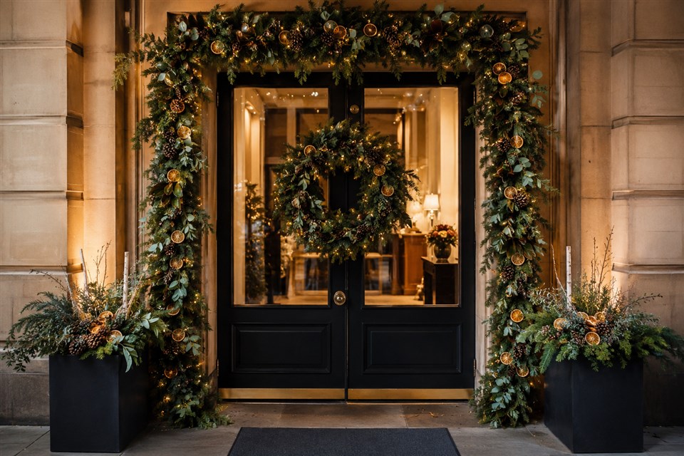 Corporate Christmas entrance decoration by Bloomin’ Chic Florist Oxford